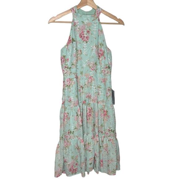 New Women’s Eliza J Floral Halter Mini Tiered Dress Size 2 - Picture 2 of 12